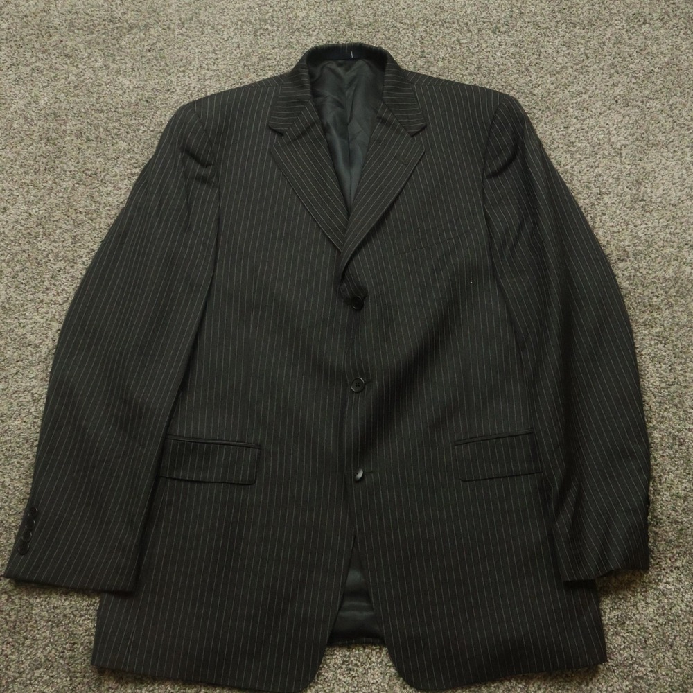 loro piano Daniel Cremieux Collection Mens 42L Black Pinstripe Wool Blend Suit